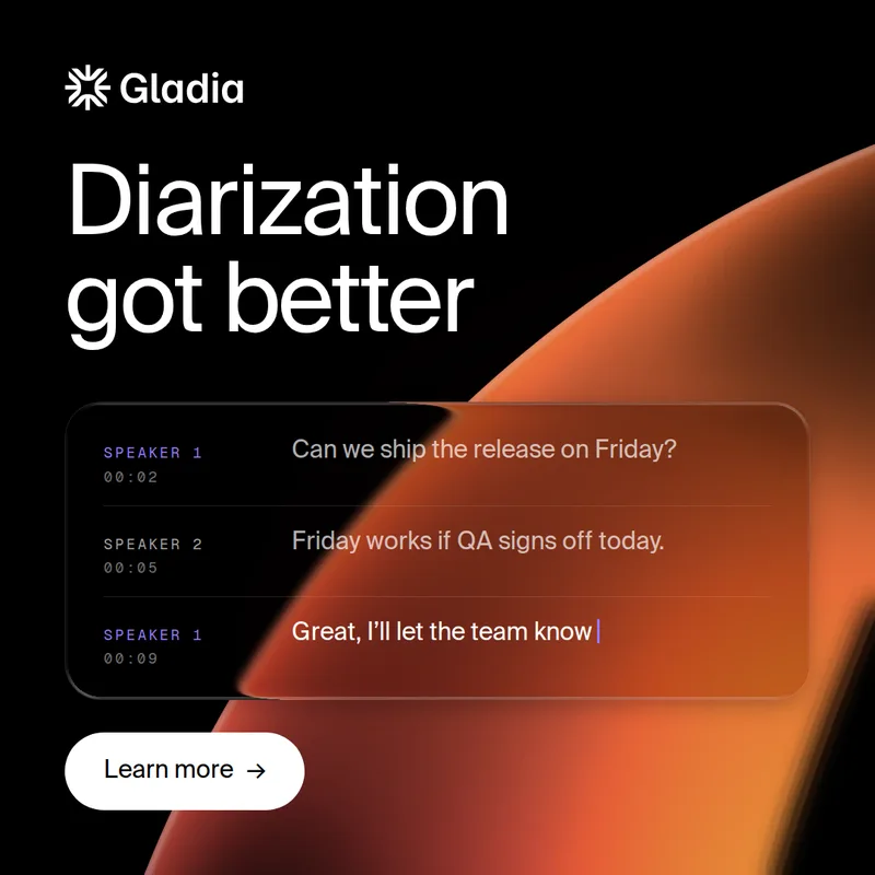 Post Gladia « Diarization got better » : un extrait de conversation, chaque phrase avec son locuteur.